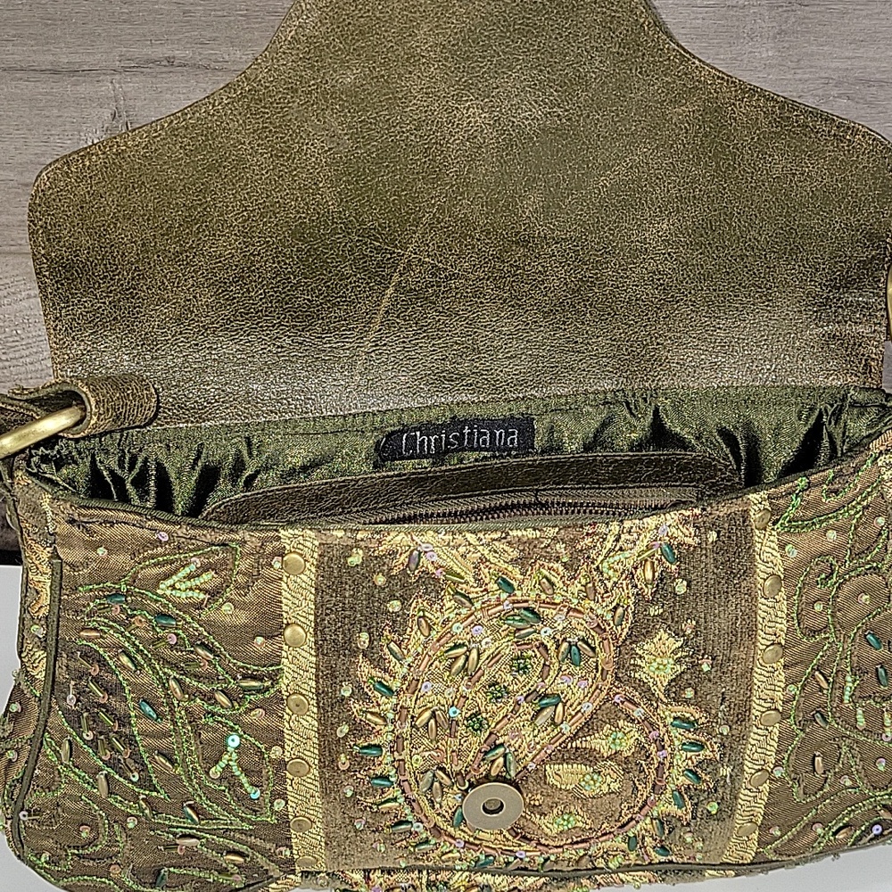 Christina Beaded Olive Green Embellished Shoulder Bag - Picture 9 of 14